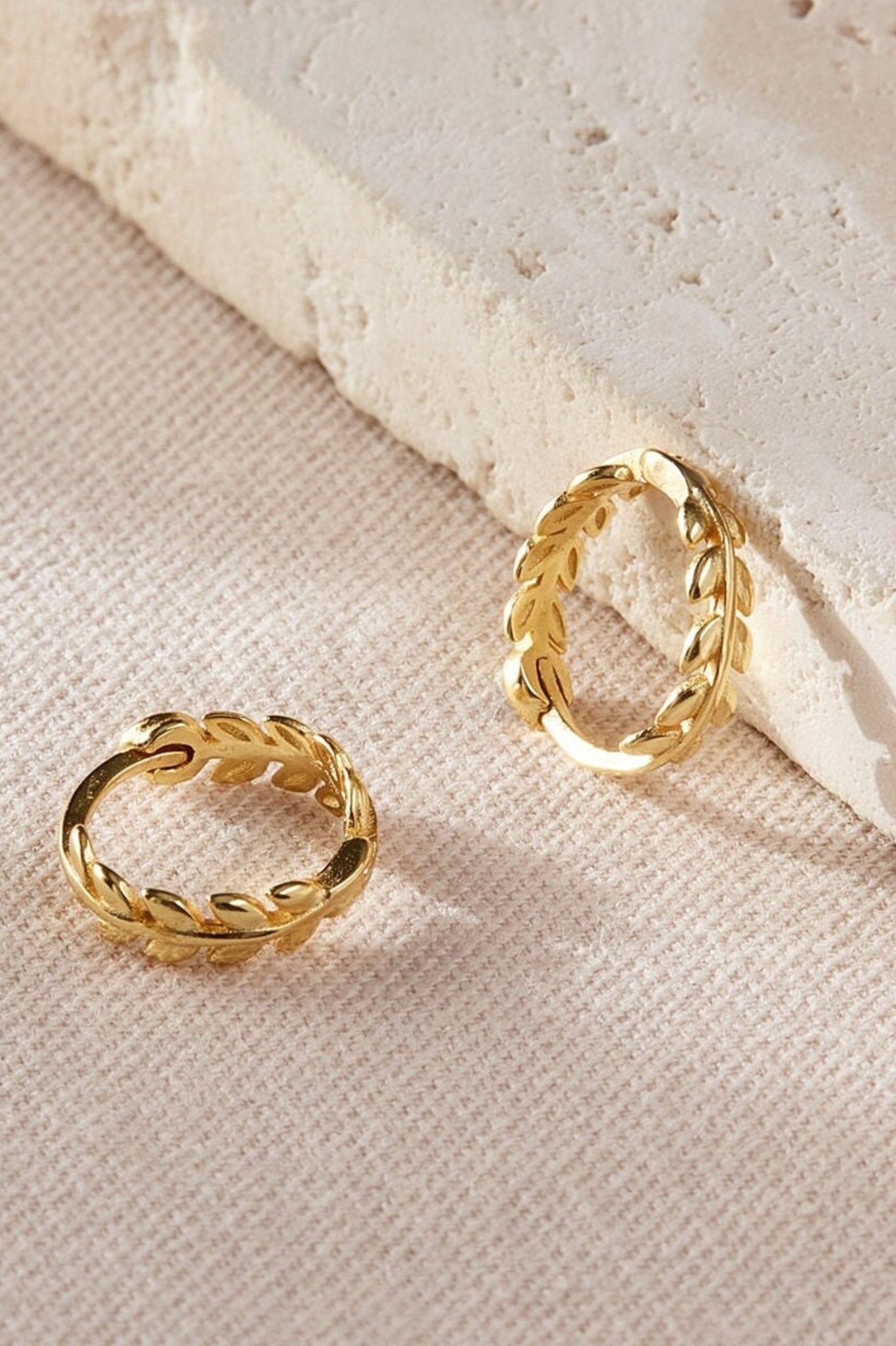 Gold Mia Gioielli Gold Sterling Silver Olive Leaf Huggie Hoops, Image 2 of 2