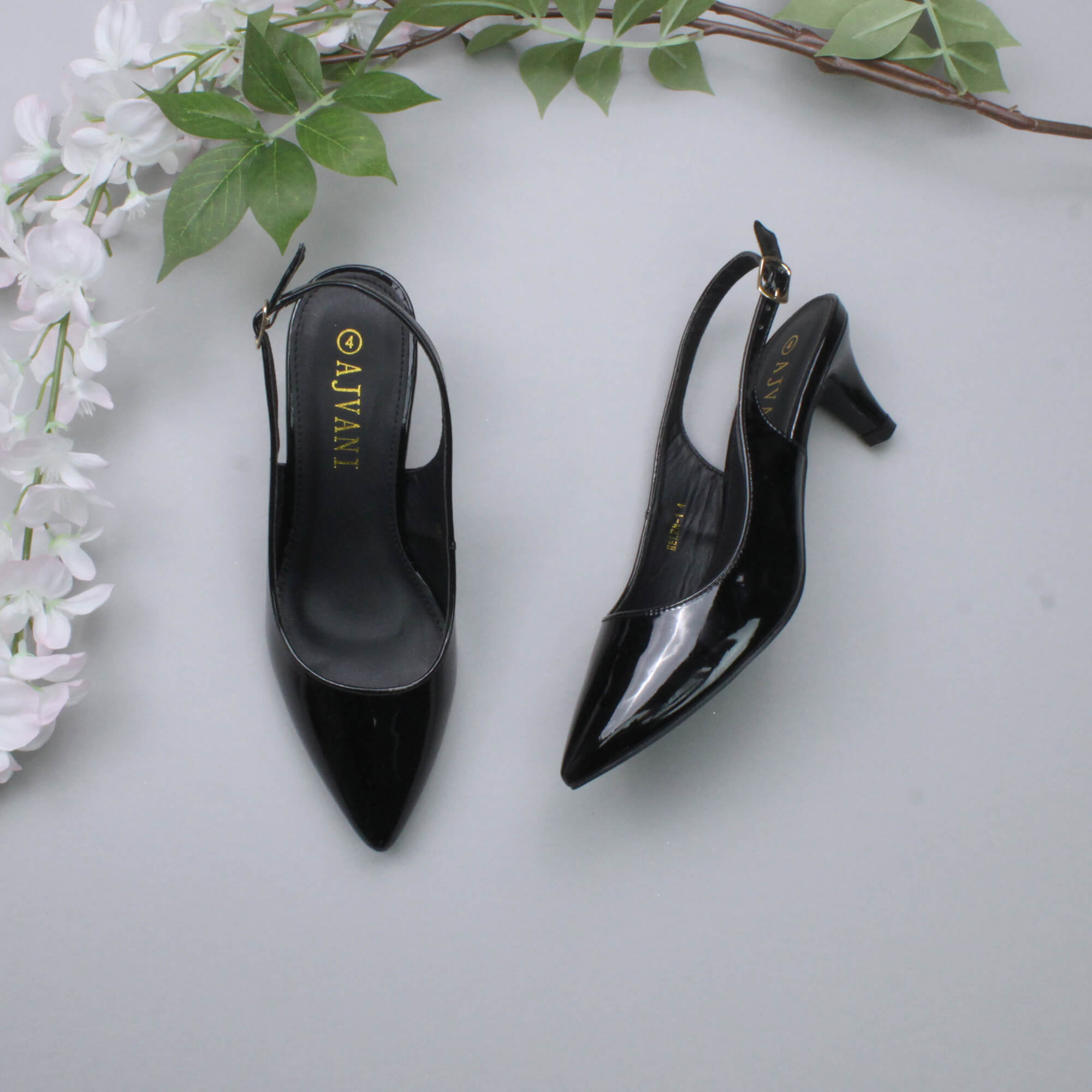 Black Mid Heel Slingback Pointed Toe Court Shoes, Image 4 of 6