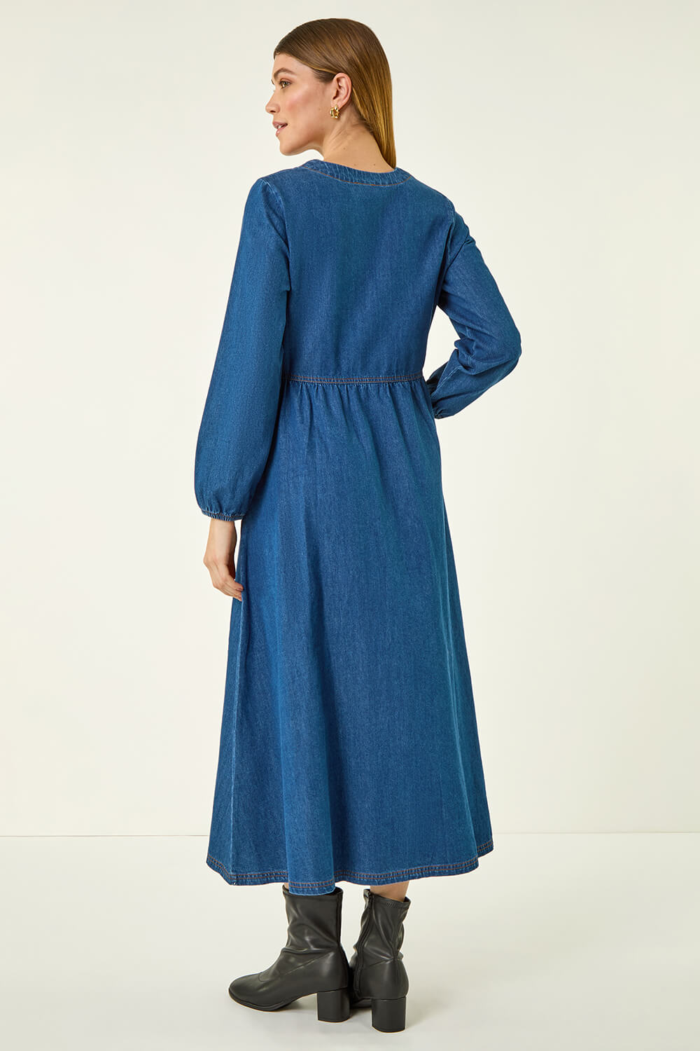 Blue Denim Button Down Midi Dress, Image 4 of 5