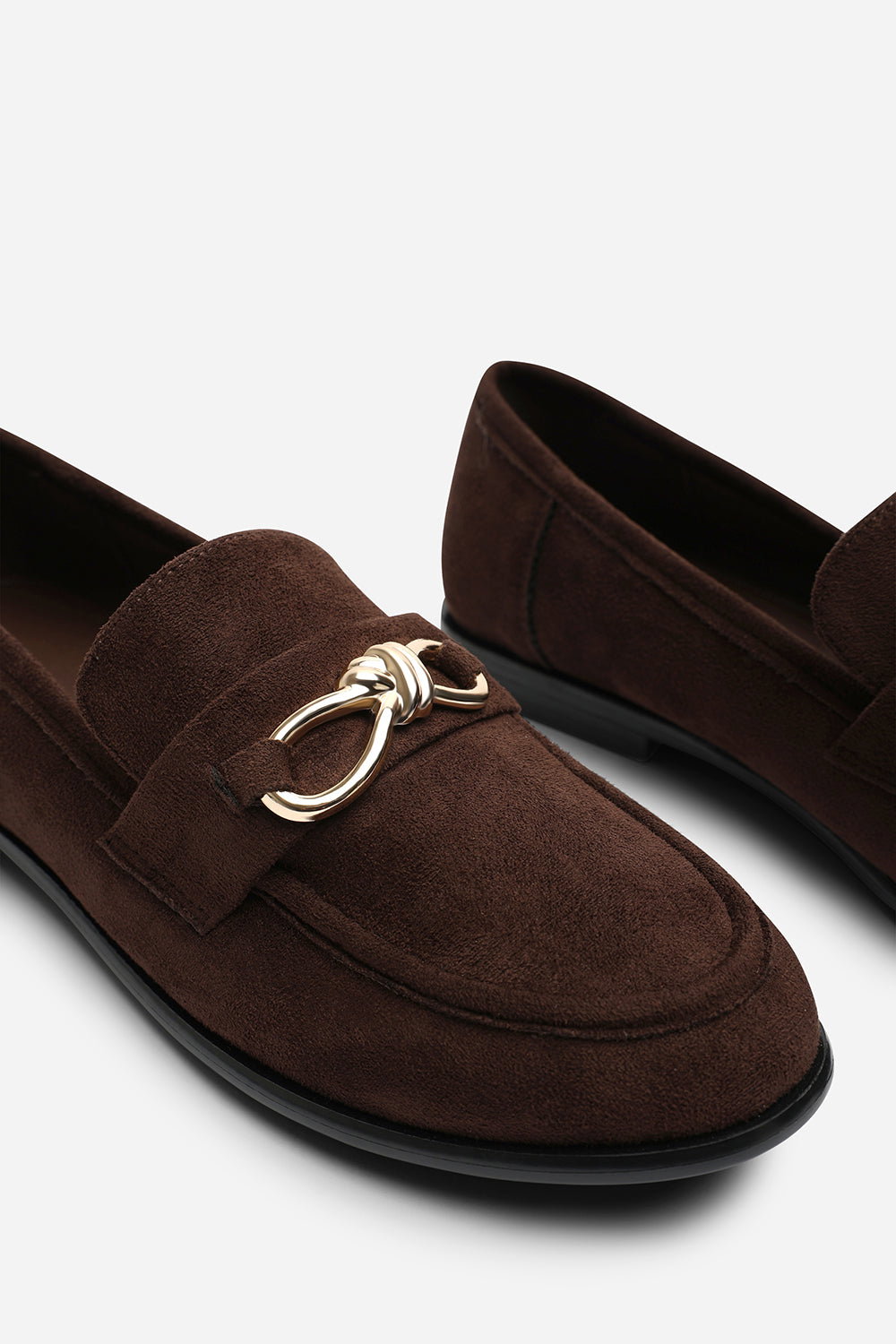 Dark Brown Freyja Knot Trim Hardware Detail Flat Loafers, Image 5 of 6