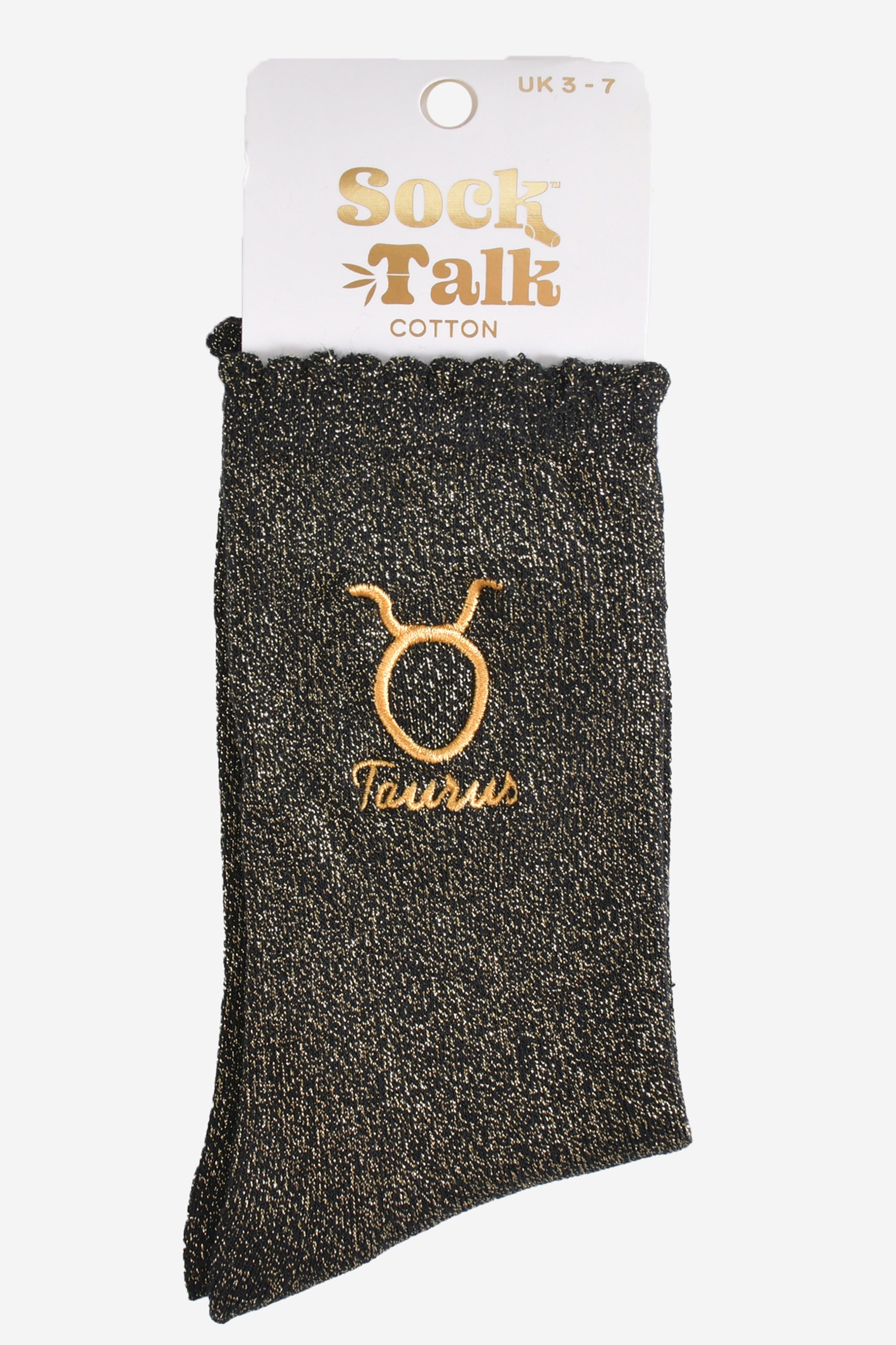 Black Embroiderd Taurus Zodiac Glitter Socks, Image 4 of 4