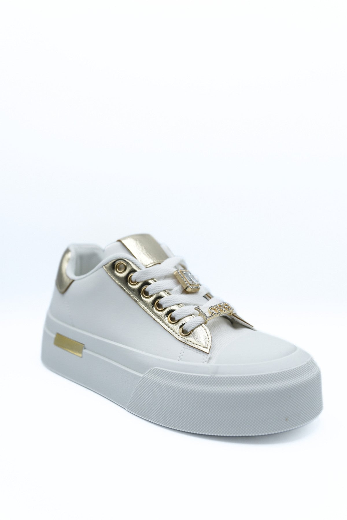 Gold Angelah Lace Up Love Platform Trainers, Image 2 of 2