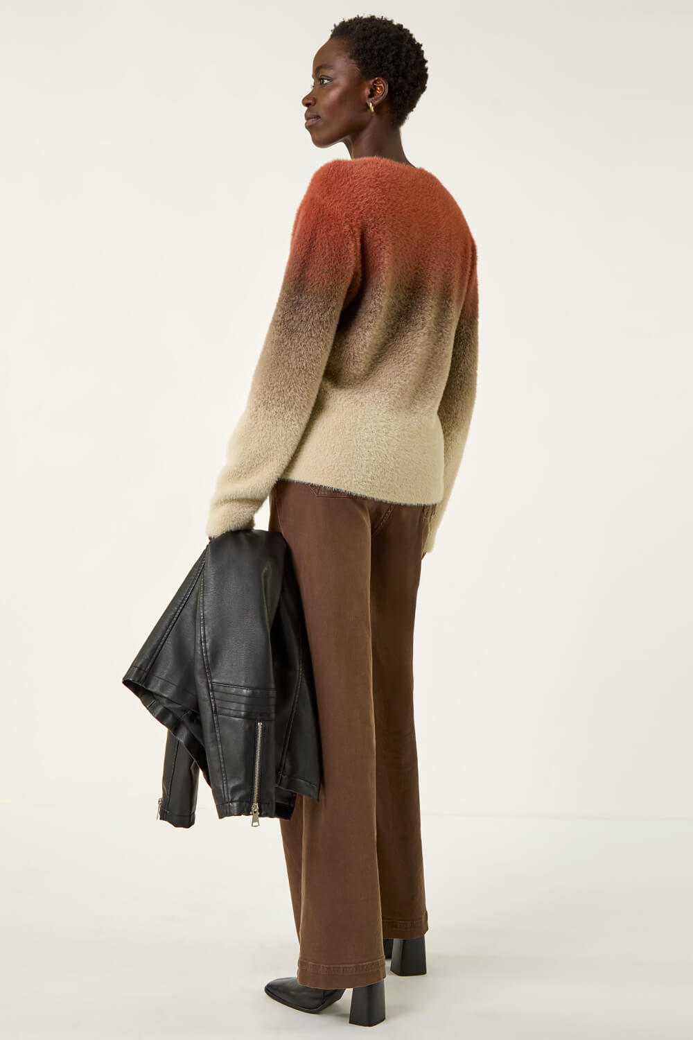 Brown Fluffy Ombre Knit Jumper, Image 5 of 5
