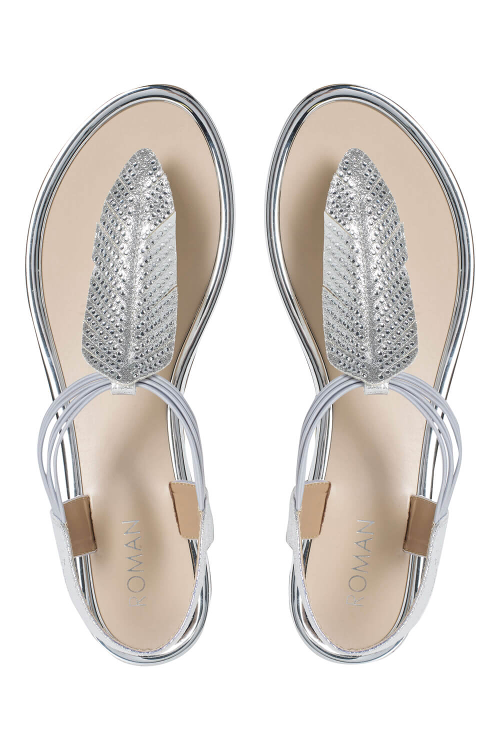 Silver Sparkle Leaf Thong Sandals, Image 3 of 5