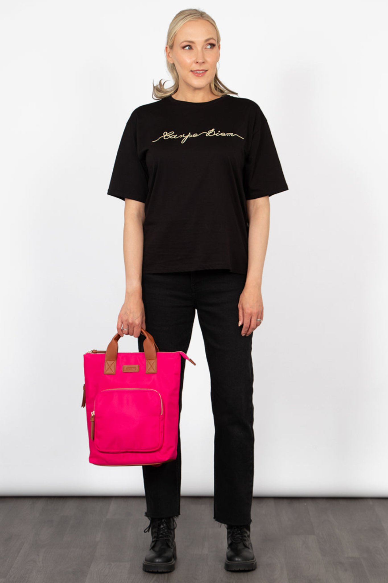 Fuchsia Etre Fuchsia Plain Top Handle Foldable Backpack, Image 2 of 5