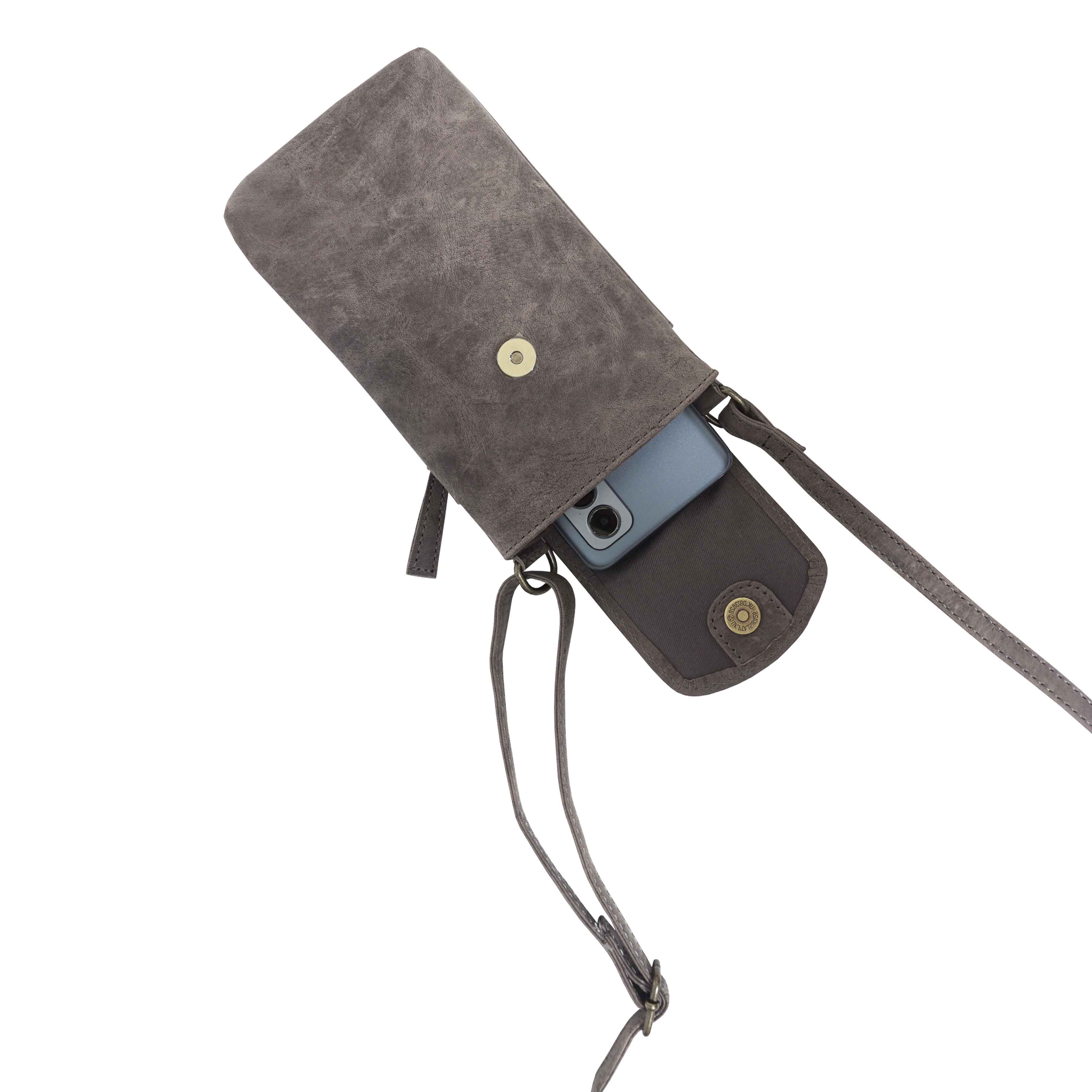 Light Grey 'THEA' Real Leather Mobile Phone Crossbody Bag, Image 5 of 6