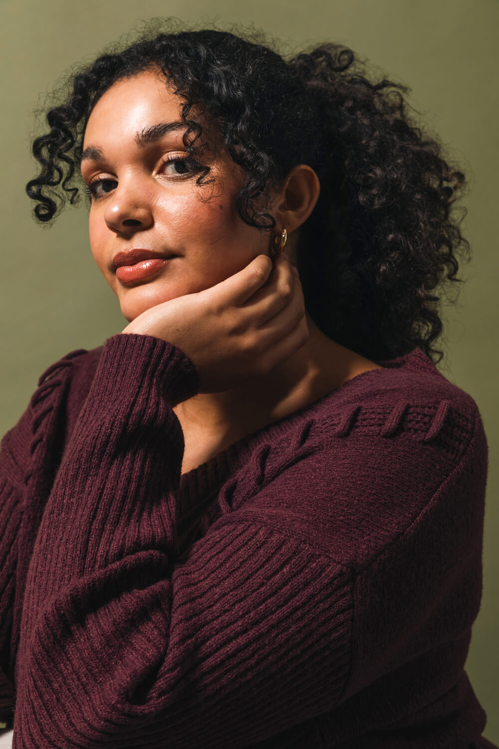 Plum Curve Stitch V-Neck Knit Jumper, Image 8 of 7