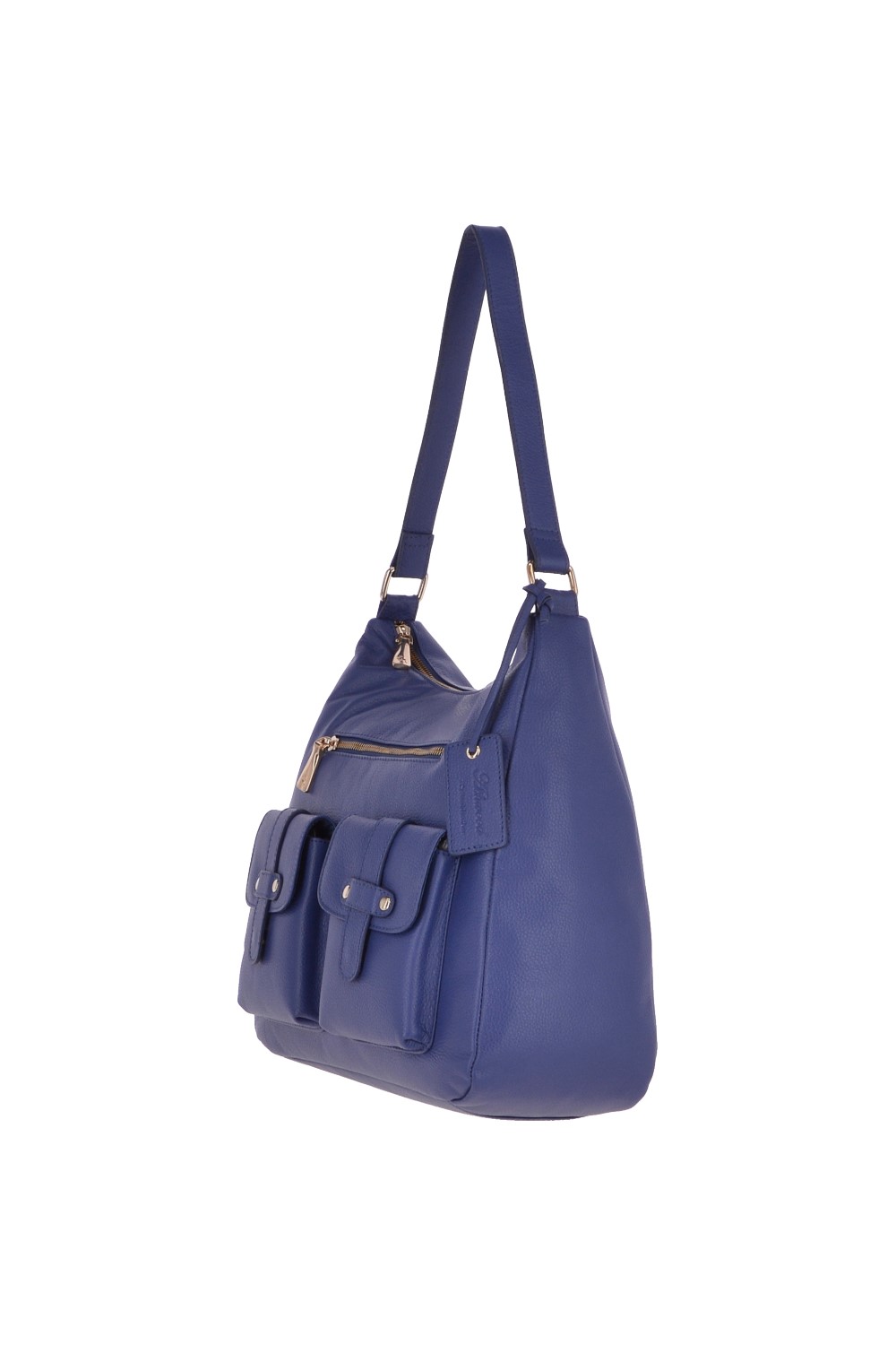 Blue Real Leather Medium Shoulder Bag, Image 3 of 5