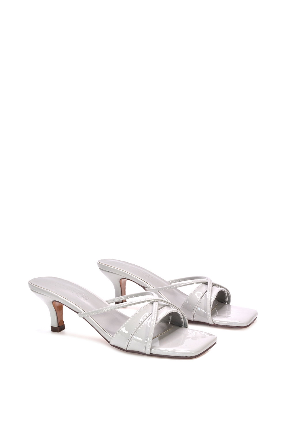 Grey XY LONDON Grey 'Claudia' Mid Heeled Sandal Slip On Mules With Square Toe, Image 4 of 6