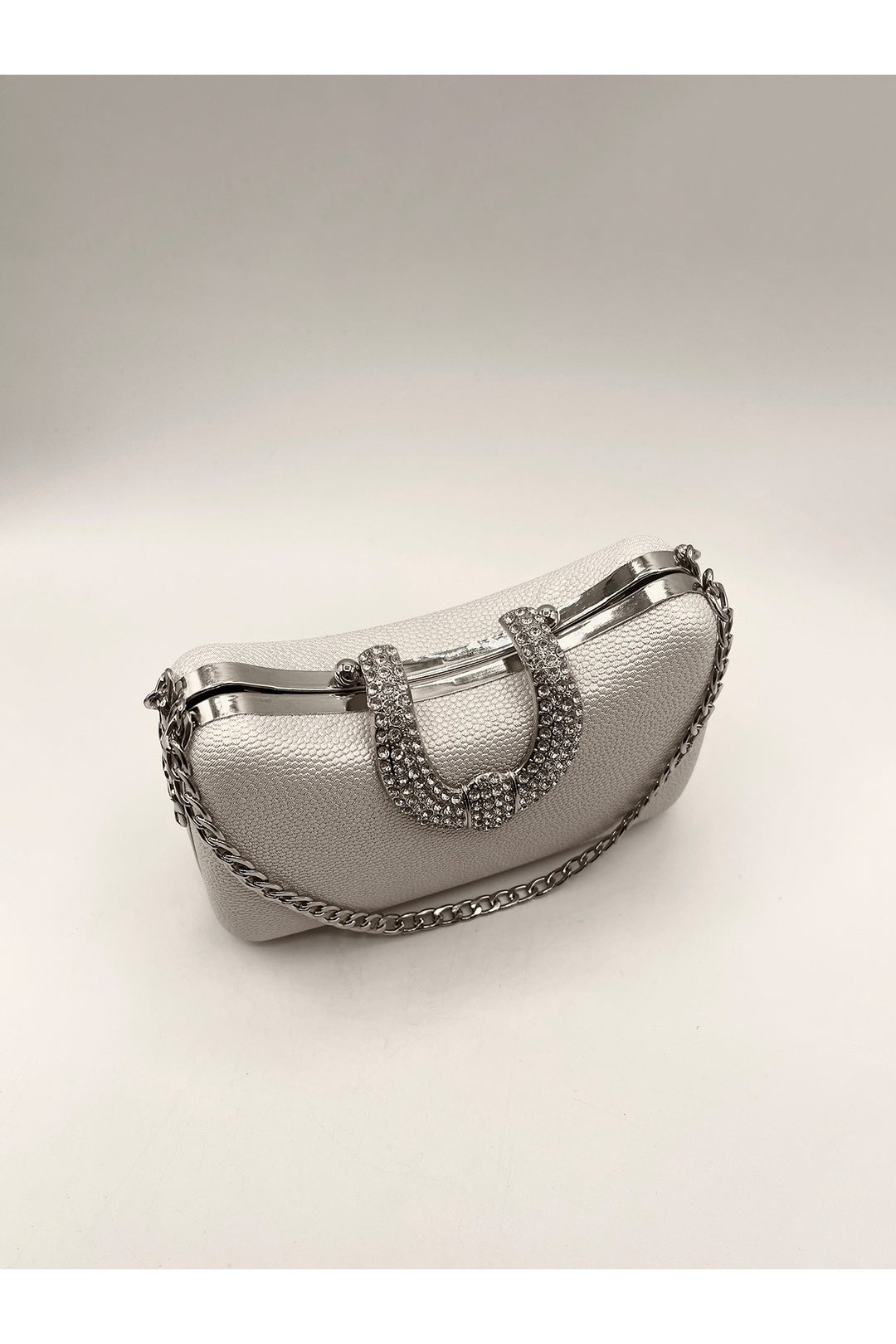 Silver Shimmer Grab Bag with Double Chain Strap Silver, Image 5 of 5