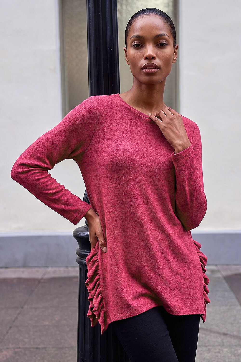 Roman  Pink Soft Touch Side Ruffle Top Size 12