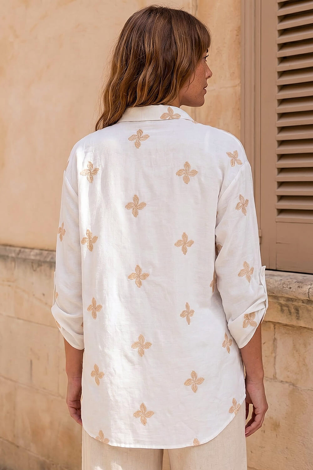 Ivory Floral Embroidered Shirt, Image 4 of 4