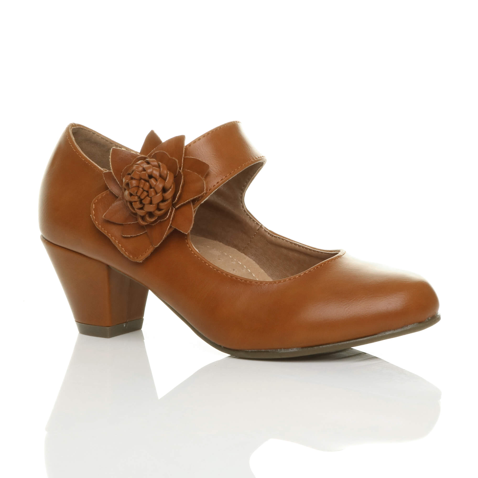 Black Mid Block Heel Mary Jane Comfort Court Shoes