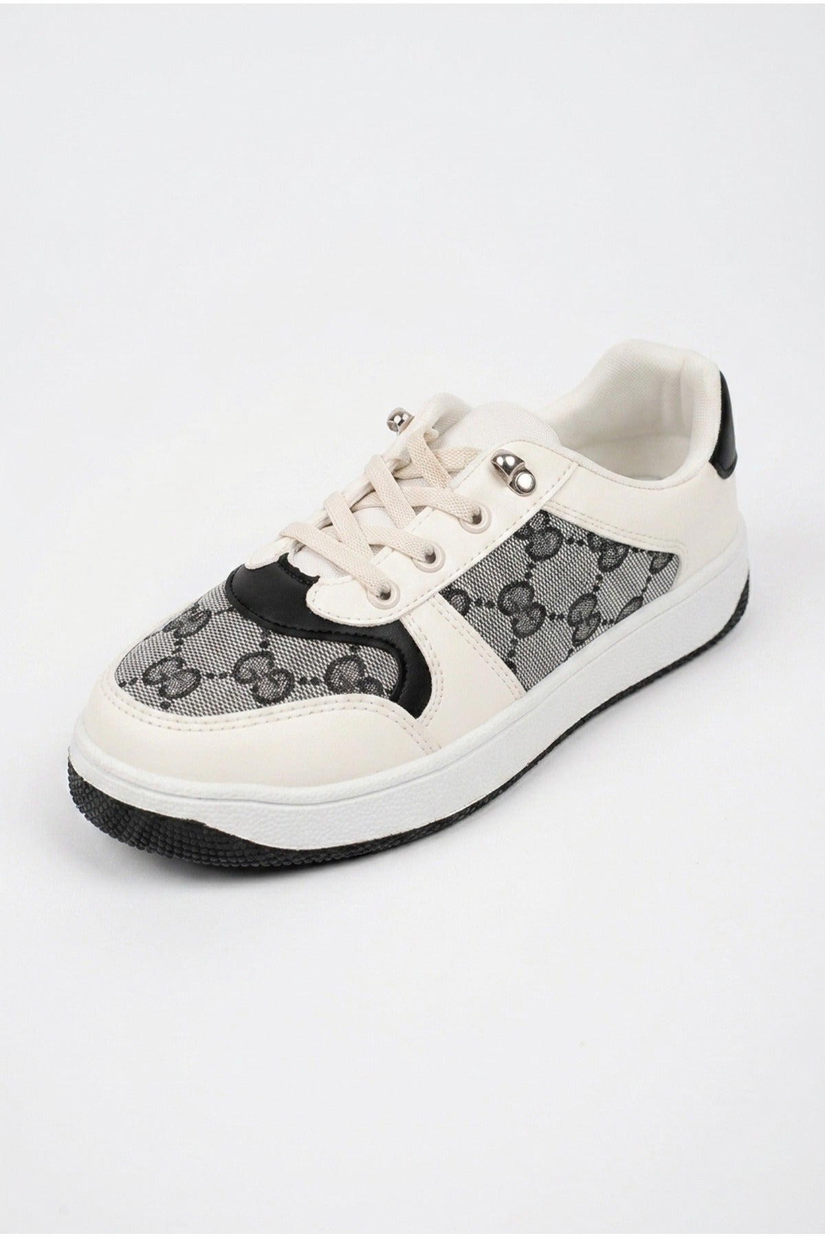 Black Pearl Patterned Panel Lace Up Trainers, Image 2 of 5