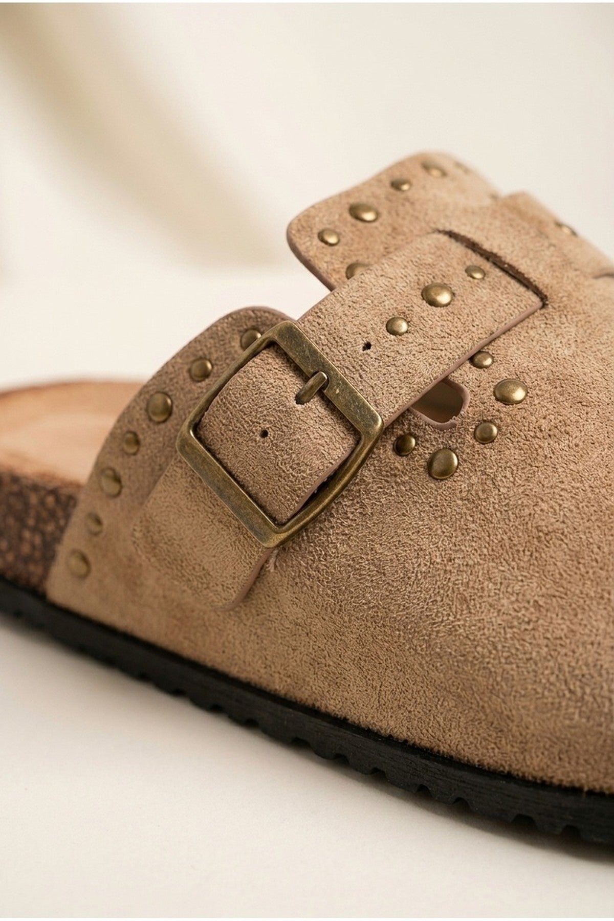 Khaki Demi Womens Studded Buckle Clog Mules, Image 3 of 5