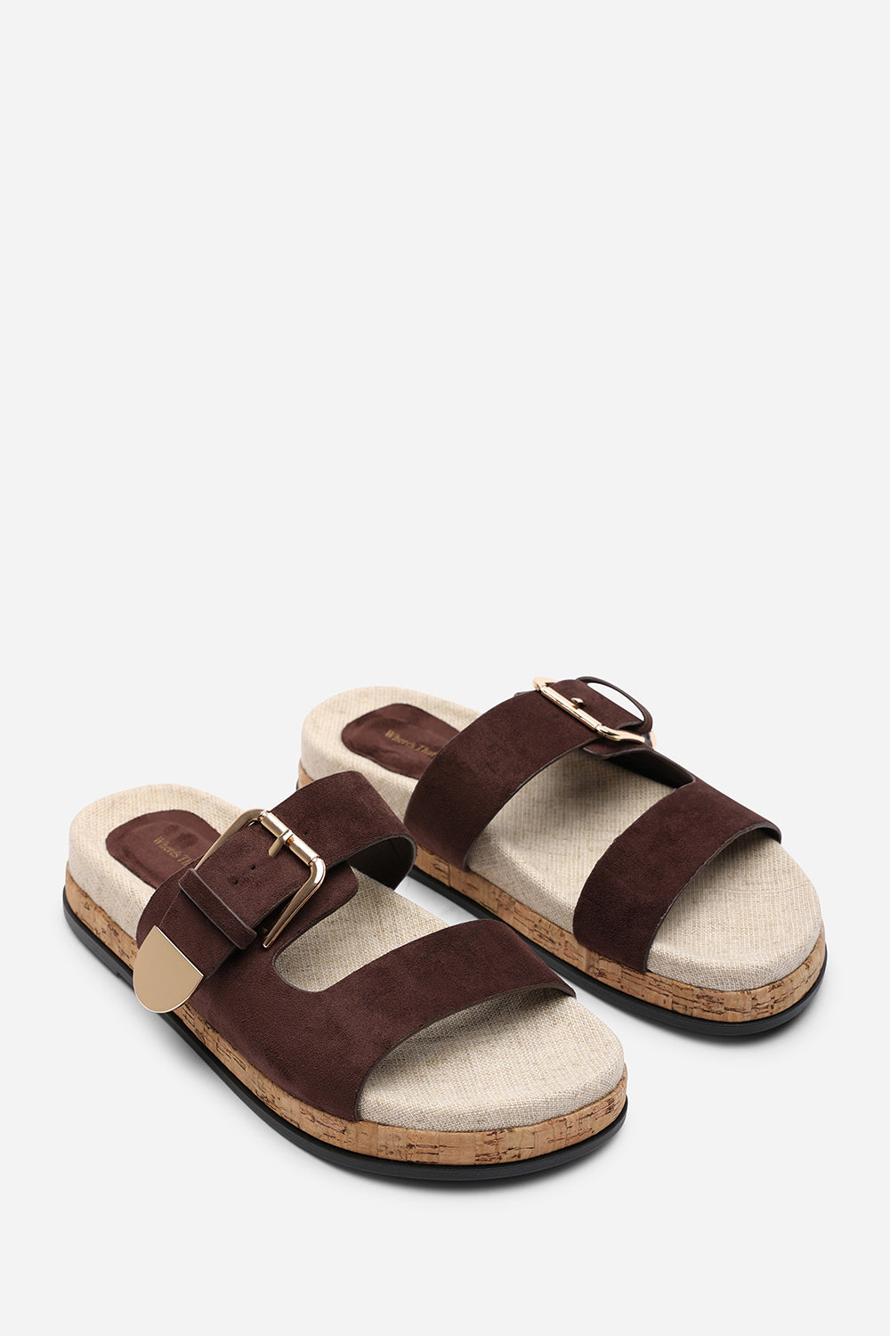 Dark Brown Avenue Buckle Footbed Suede Sandal, Image 4 of 6