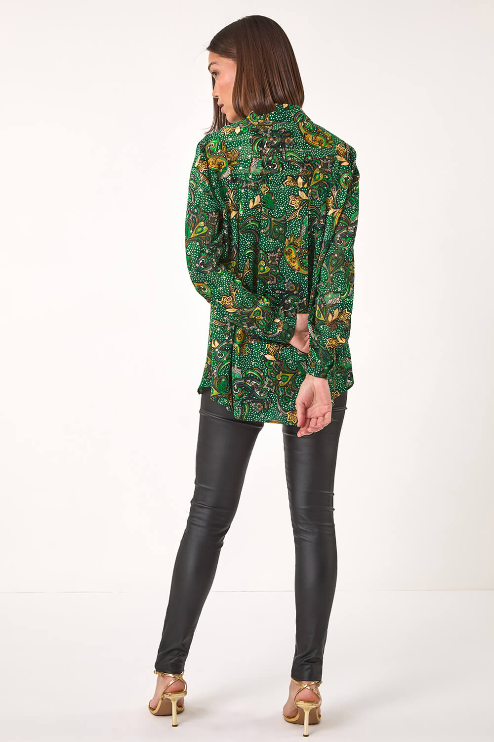 Emerald Paisley Print Pleated Blouse, Image 4 of 5