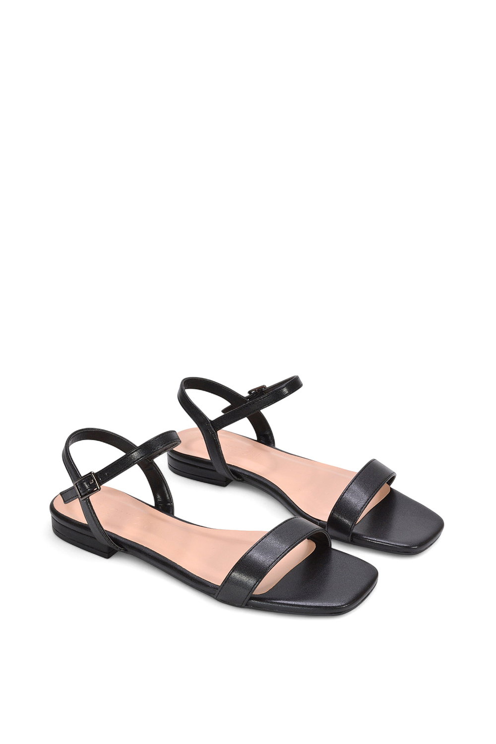 Black XY LONDON Black 'Hallie' Open Toe Flat Strappy Sandals With Ankle Strap, Image 5 of 5