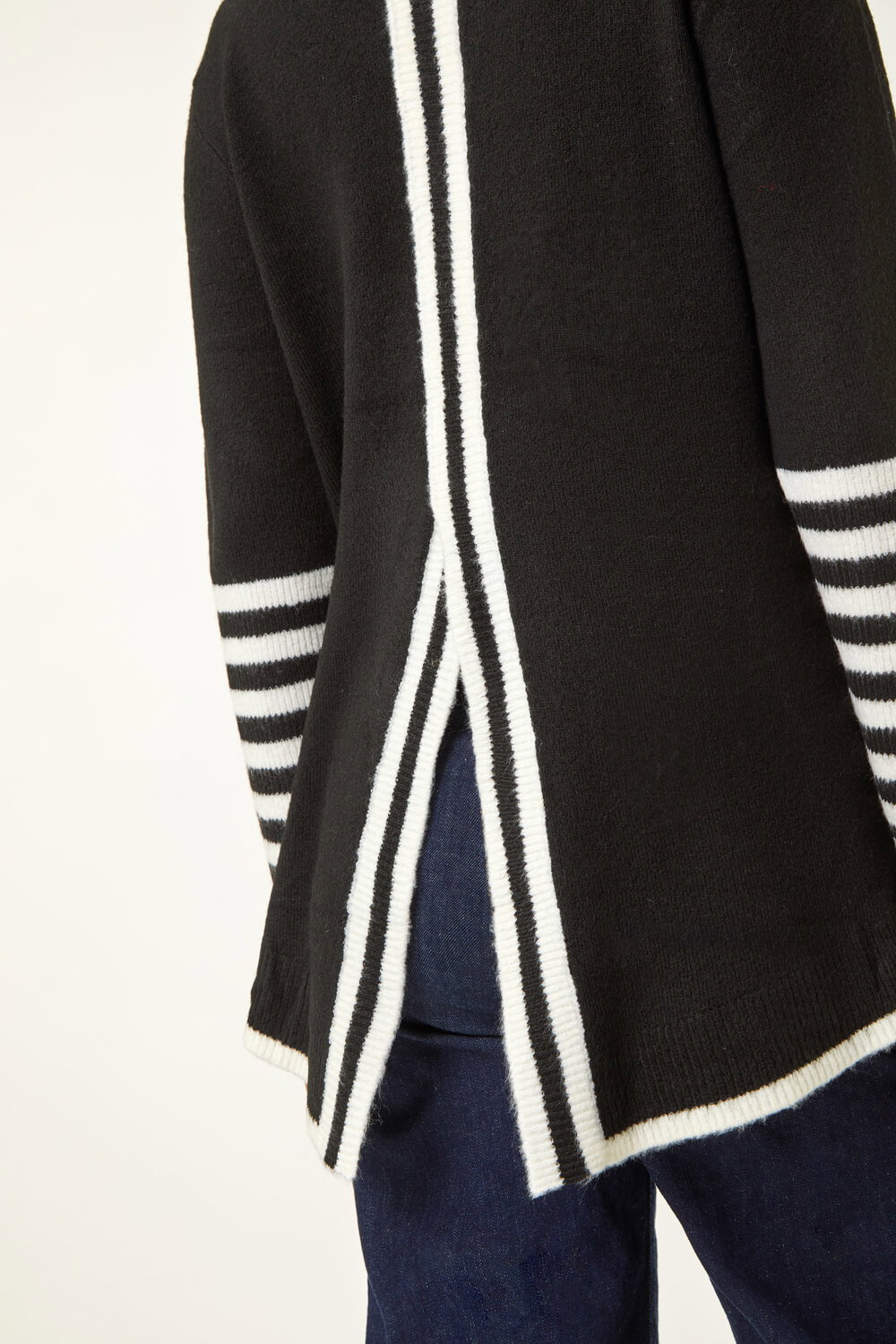 Black Contrast Stripe Detail Knit Jumper, Image 6 of 5