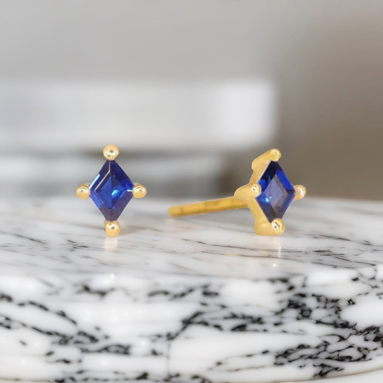 Gold Tiny Sapphire Stud September Birthstone Earrings, Image 2 of 2