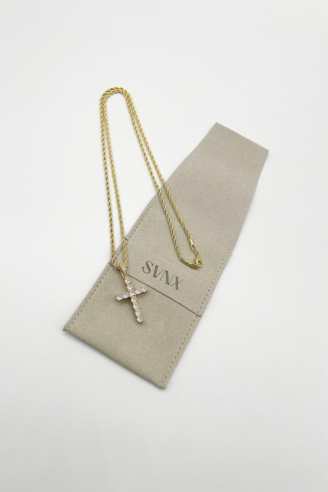 Gold Diamante Cross Pendant Necklace in Gold, Image 3 of 3
