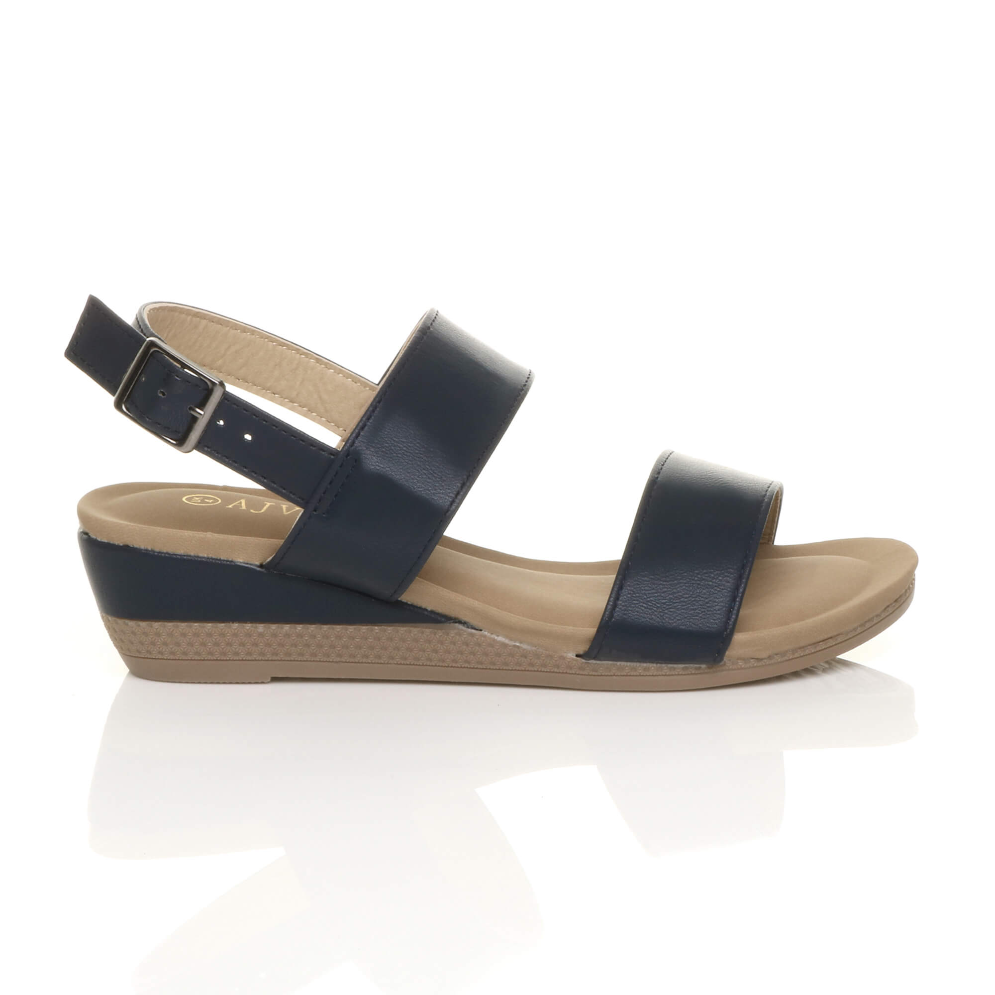 Navy Blue AJVANI Navy Blue Mid Wedge Heel Strappy Slingback Sandals, Image 2 of 6