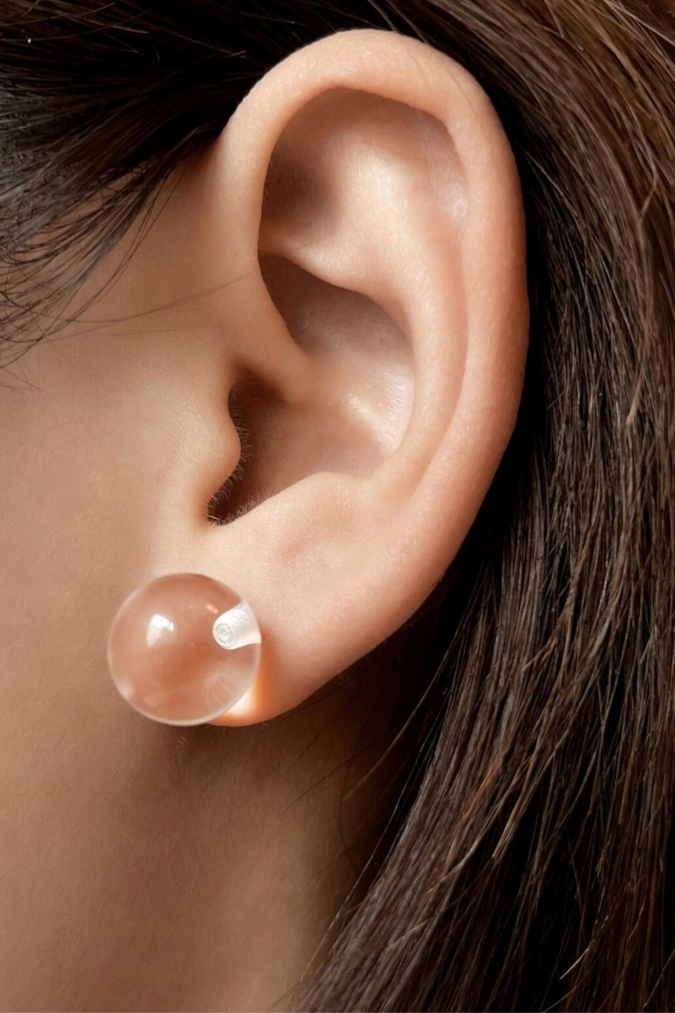 White Glass Ball Stud Earrings 12mm, Image 2 of 3