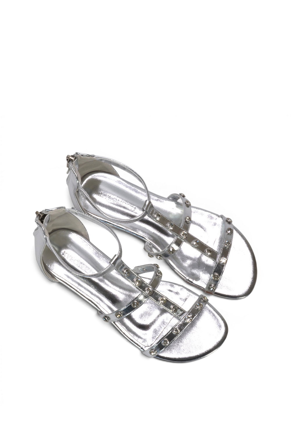 Silver 'Julia' T-Bar Gladiator Sandals With Studded Details, Image 6 of 6