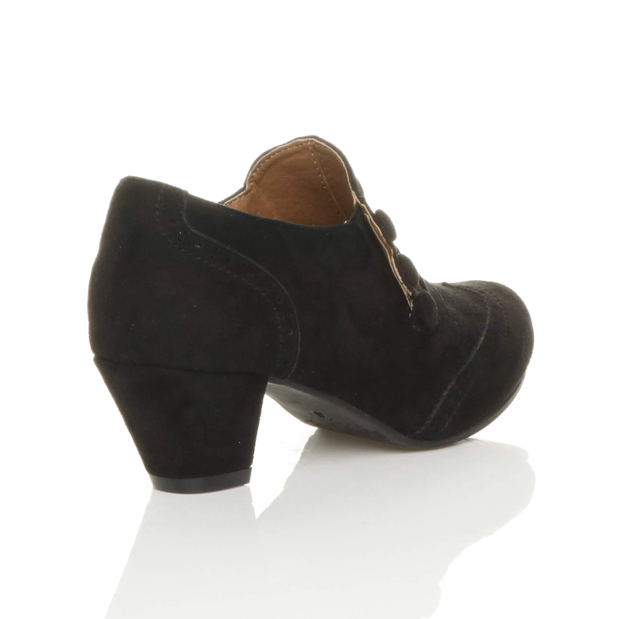 Black AJVANI Black Mid Cuban Heel Brogue Button Ankle Boots, Image 4 of 6