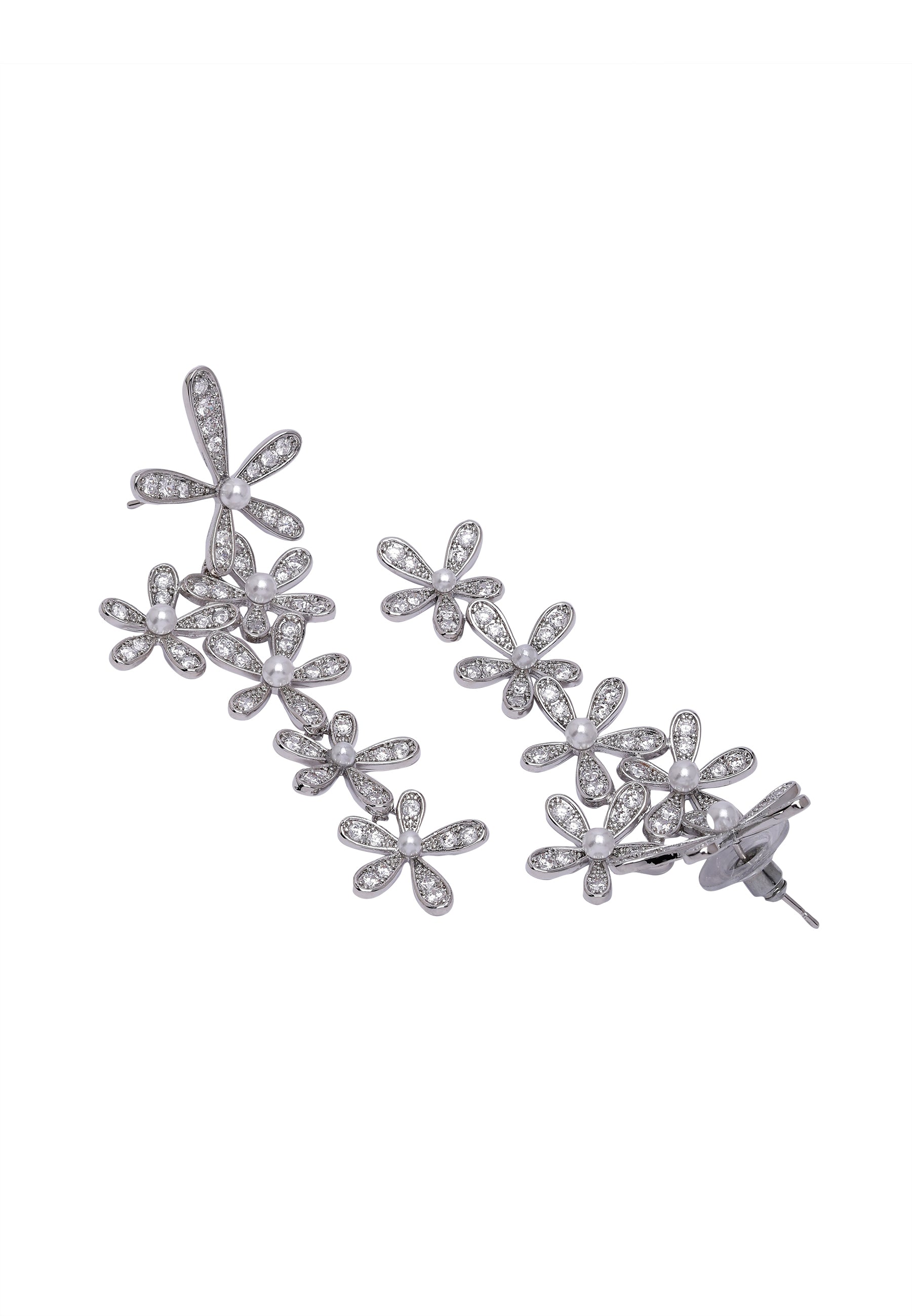 Silver Diva Gleaming Floral Dangle Earrings, Image 3 of 5