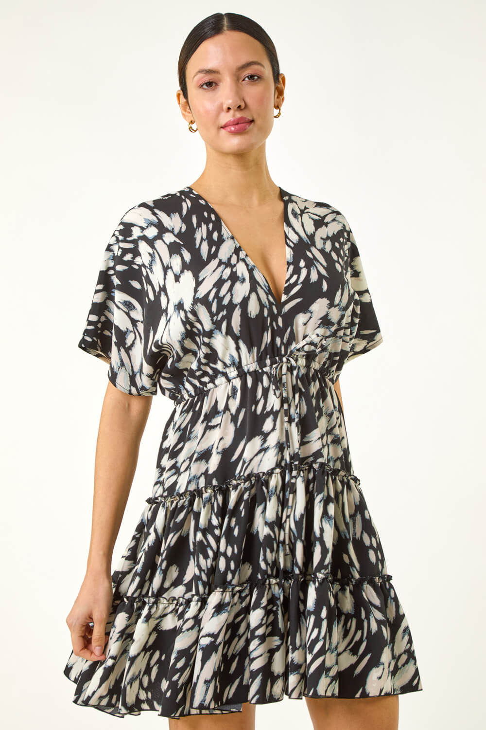 Black Abstract Boho Mini Dress, Image 3 of 5