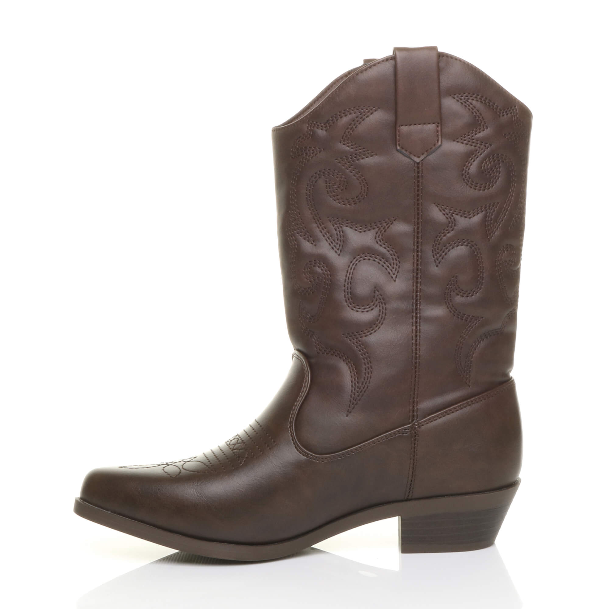 Brown Low Cuban Heel Embroidered Cowboy Western Boots, Image 3 of 6