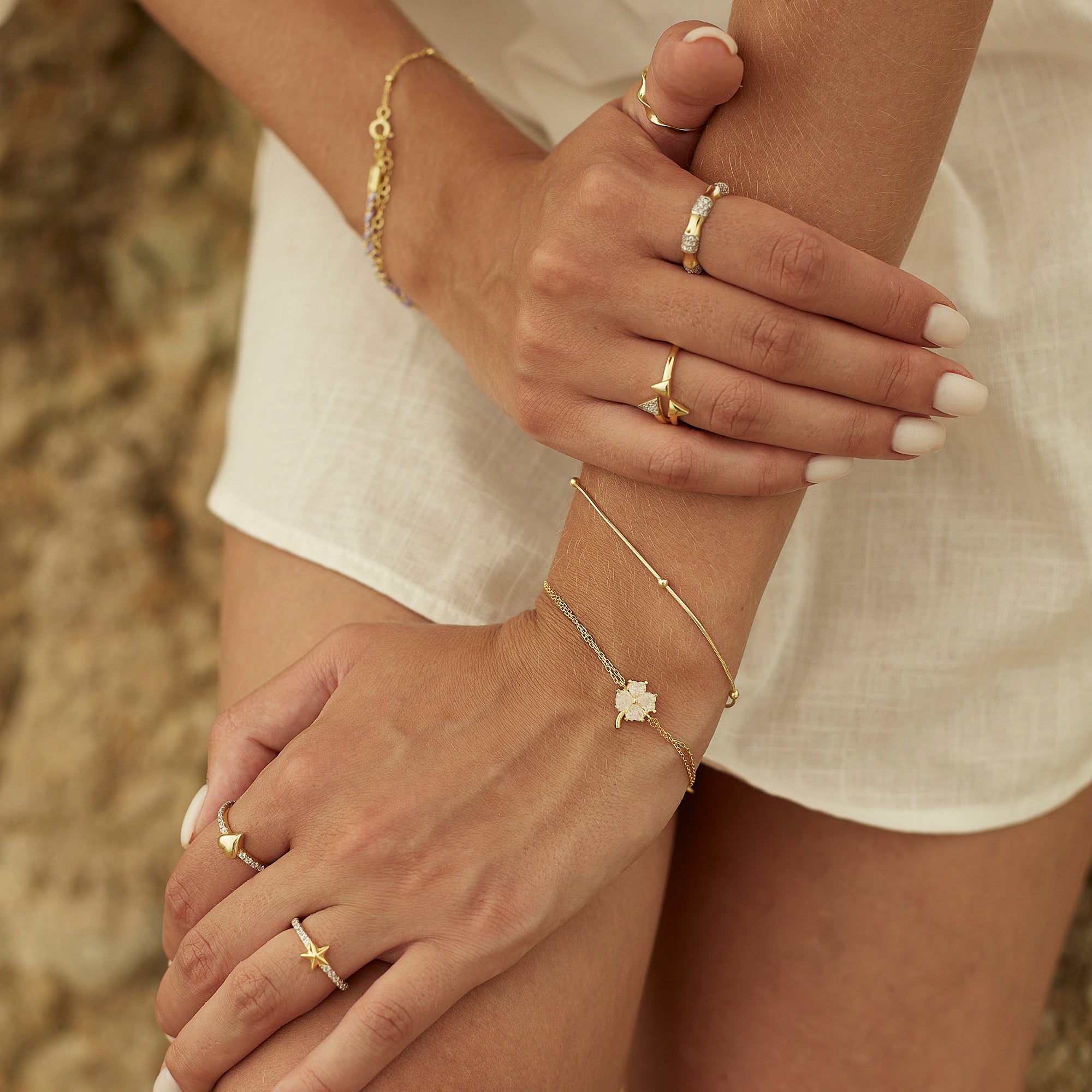 Gold Spero Gold Sterling Silver Clover Bracelet - White, Image 2 of 5