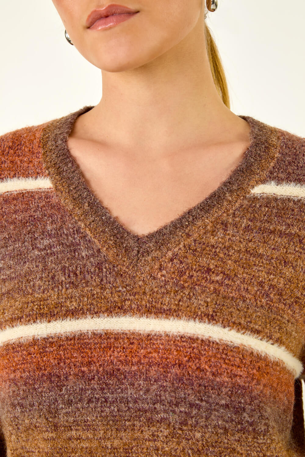 Brown Stripe Fluffy Knit Jumper, Image 6 of 5