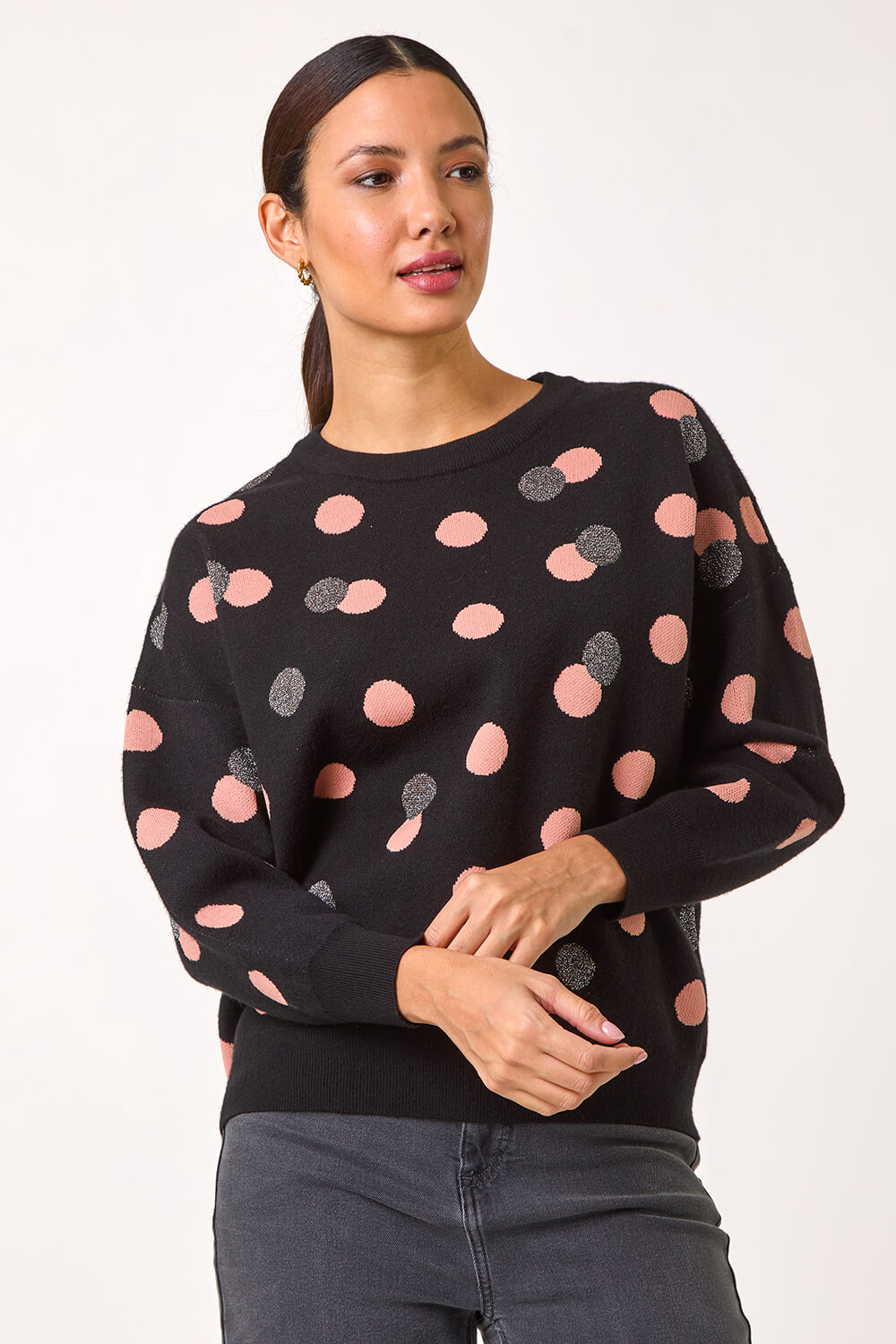 Black Spot Print Knitted Jumper, Image 1 of 5