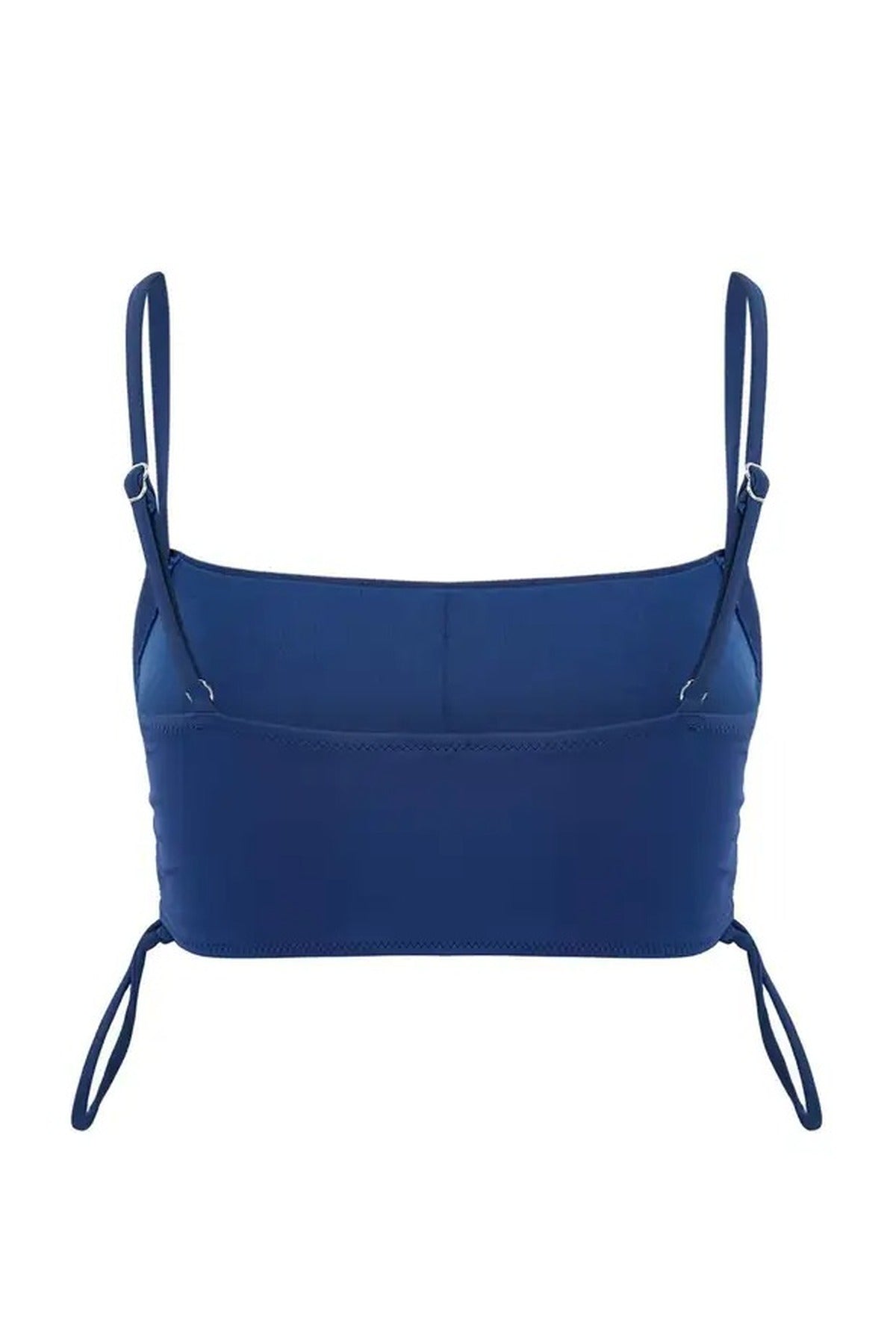 Navy Square Neck Ruched Side Detail Bikini Top, Image 2 of 2