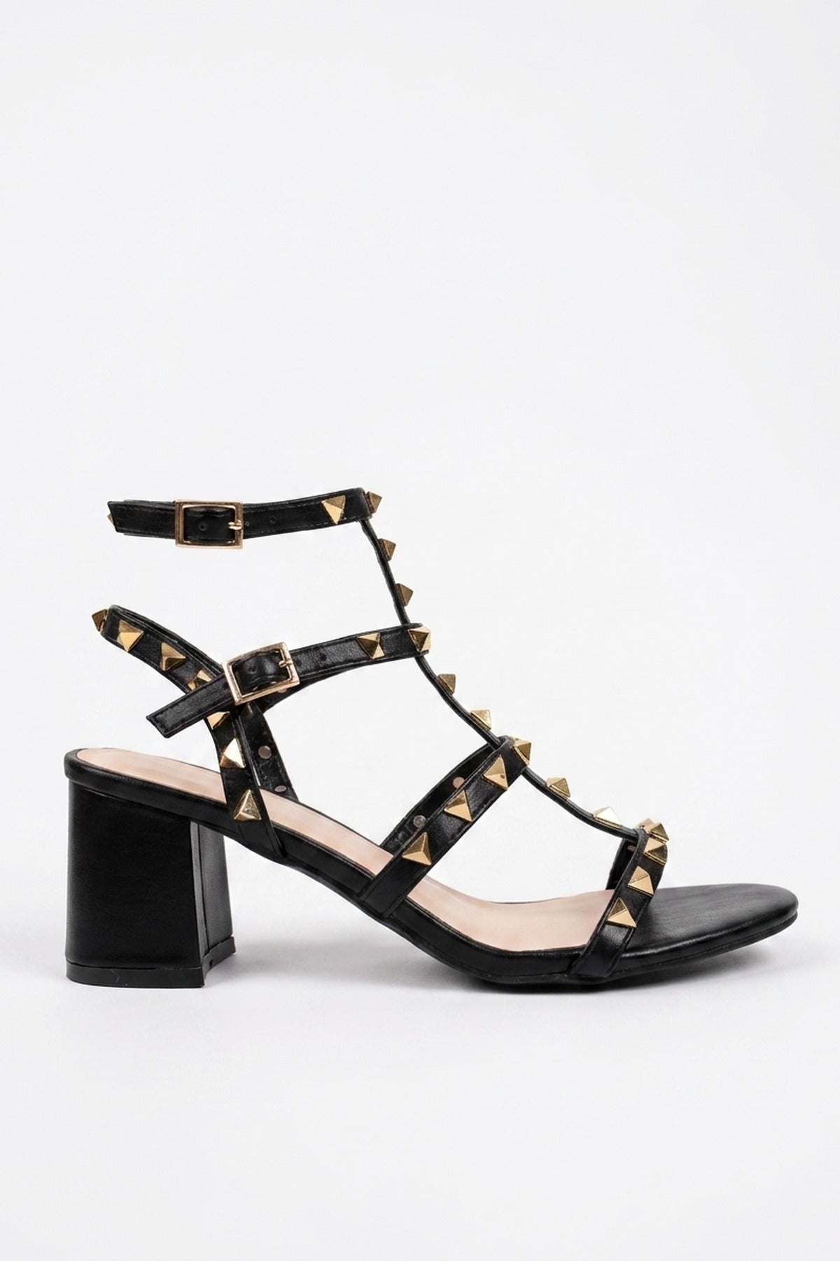 Black Edie Studded T Bar Block Sandals, Image 1 of 7