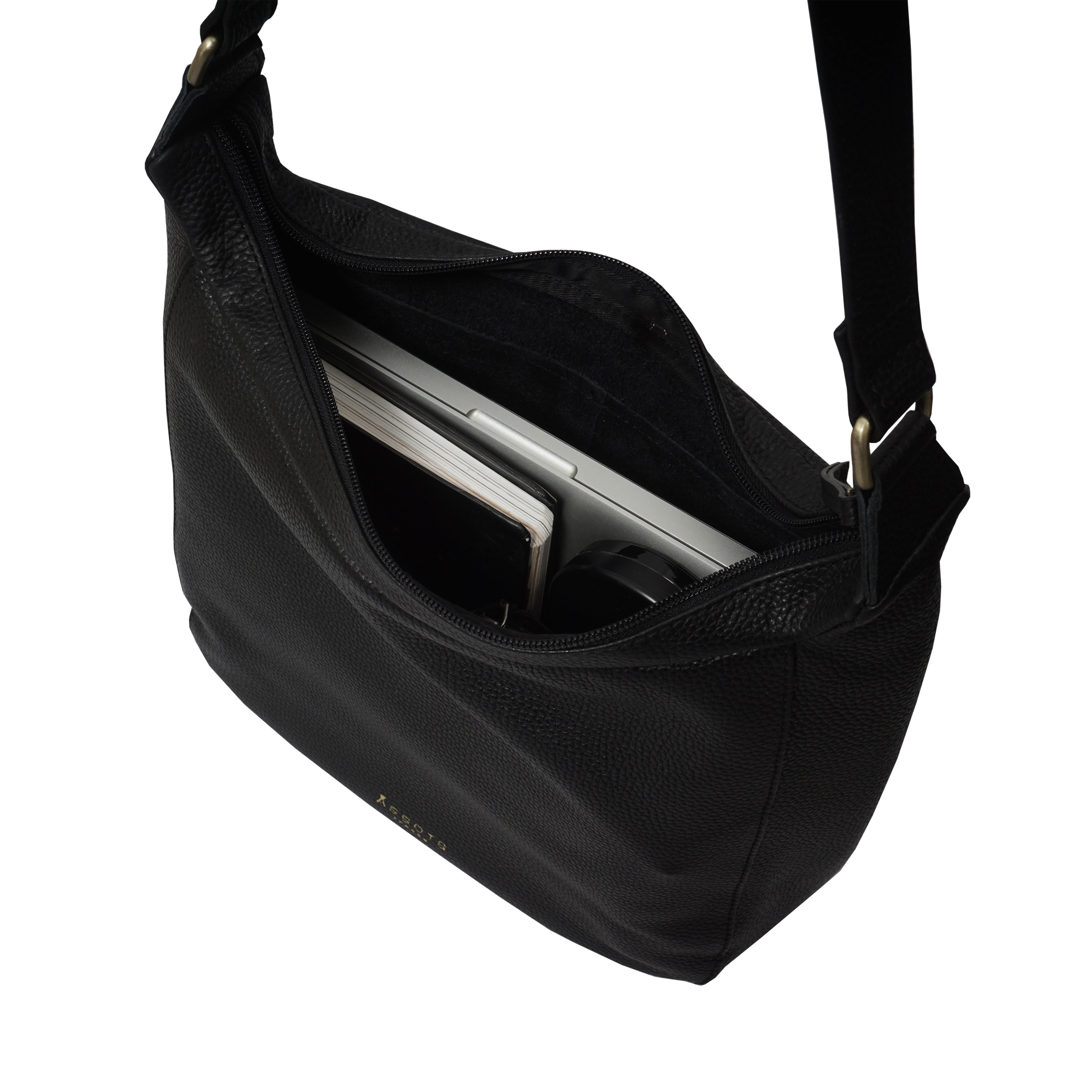 Black 'BIANCA' Pebble Grain Leather Slouchy Hobo Bag, Image 3 of 4