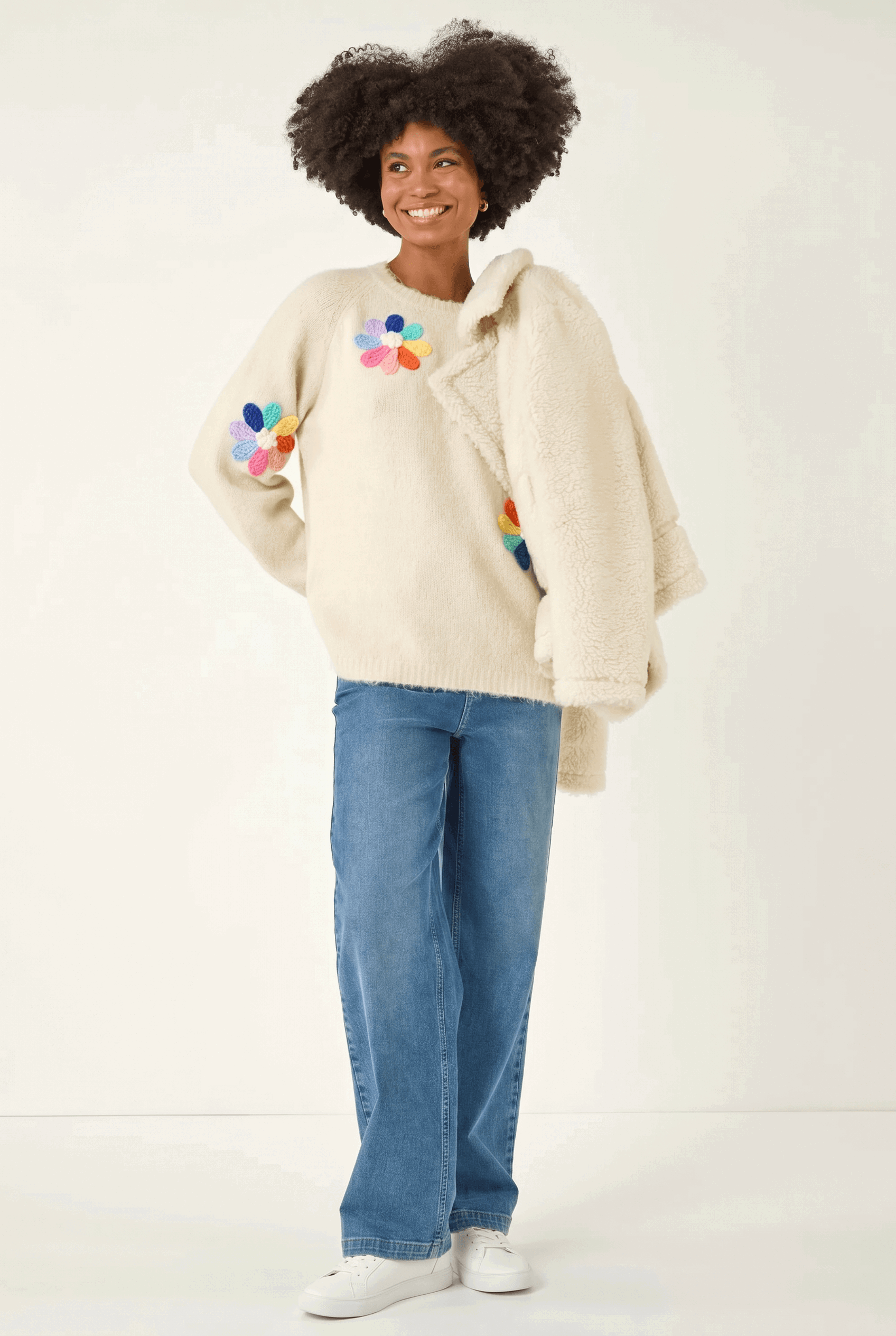 Ivory Floral Rainbow Knit Jumper, Image 4 of 8