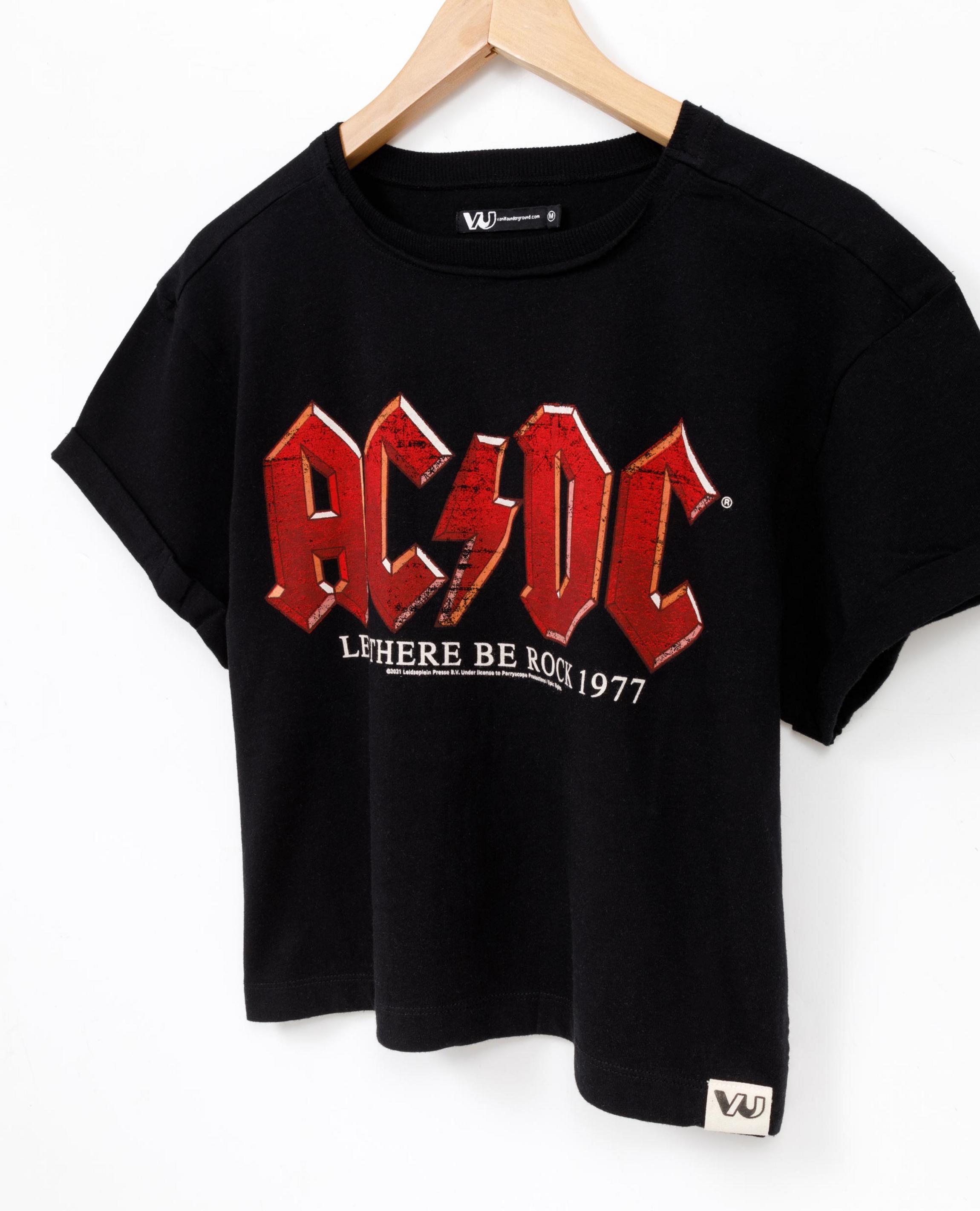Black AC/DC Crop Cropped Short Sleeved T-Shirt, Image 4 of 5
