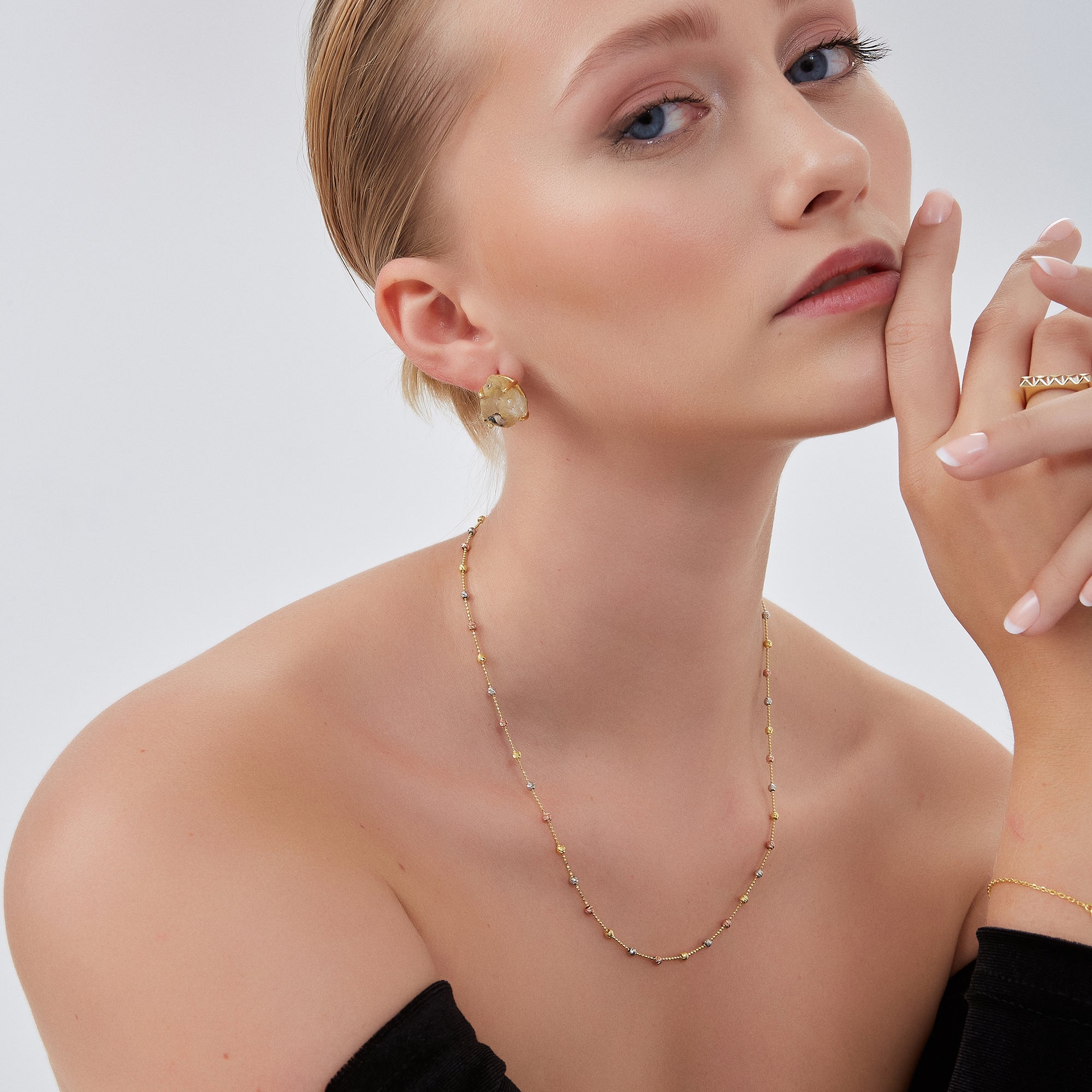 Gold Dorissa Multicolour Sterling Silver Beaded Single Necklace, Image 3 of 6