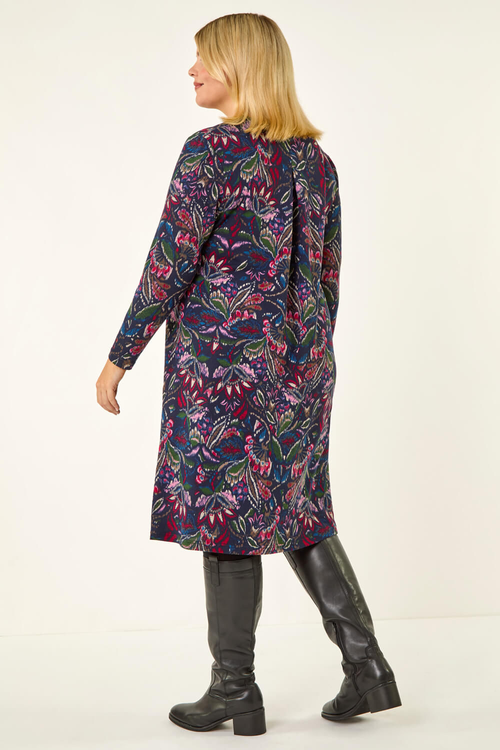 Navy  Paisley Soft Stretch V-Neck Dress, Image 4 of 5