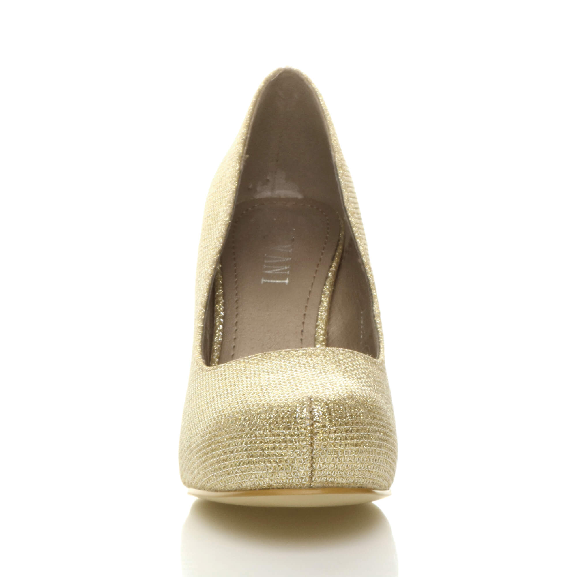 Gold Mid High Heel Glitter Court Shoes, Image 6 of 8