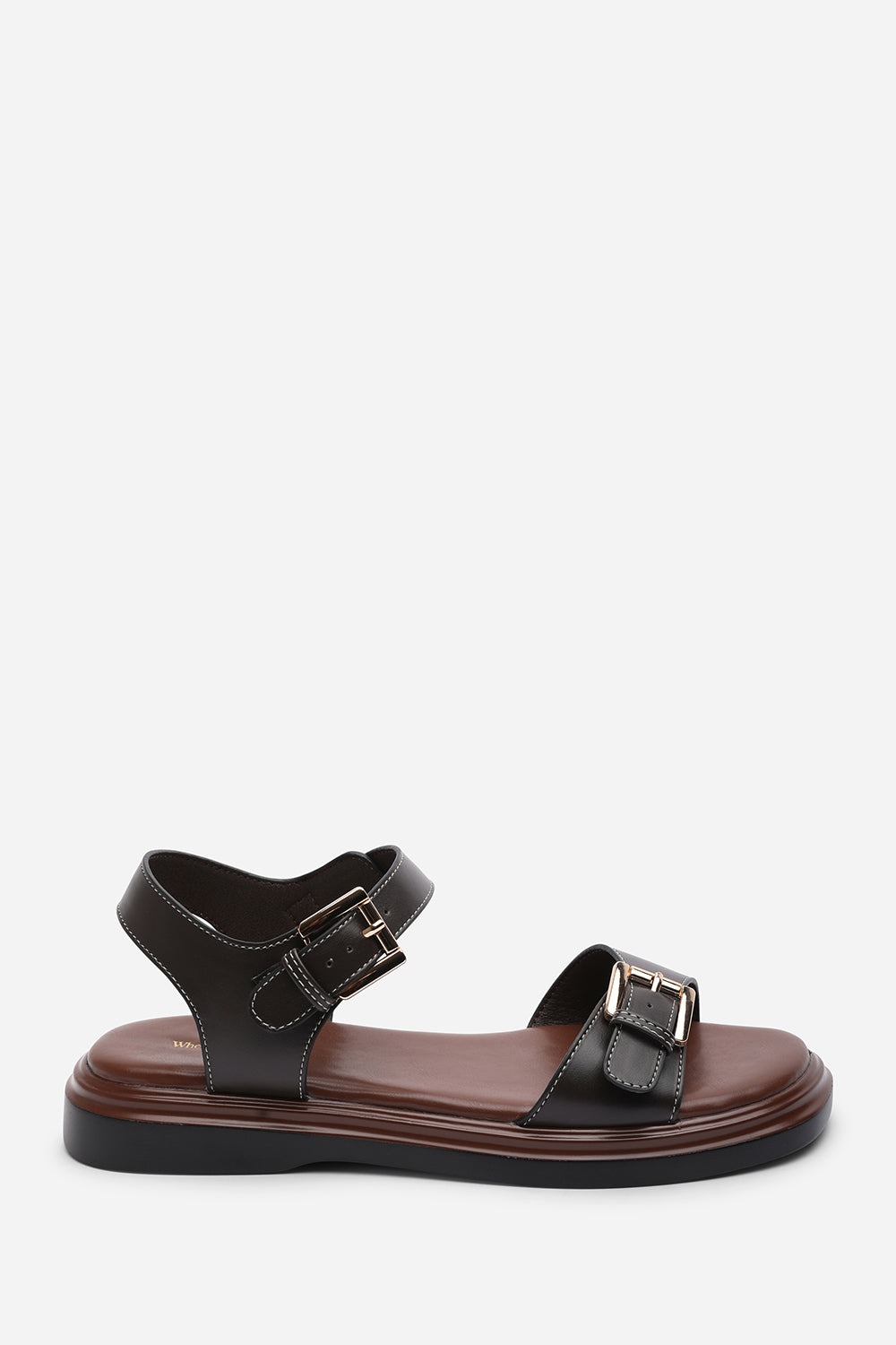 Dark Brown Where's That From Dark Brown Circa Flatform Double Buckle Black Sandal, Image 2 of 6