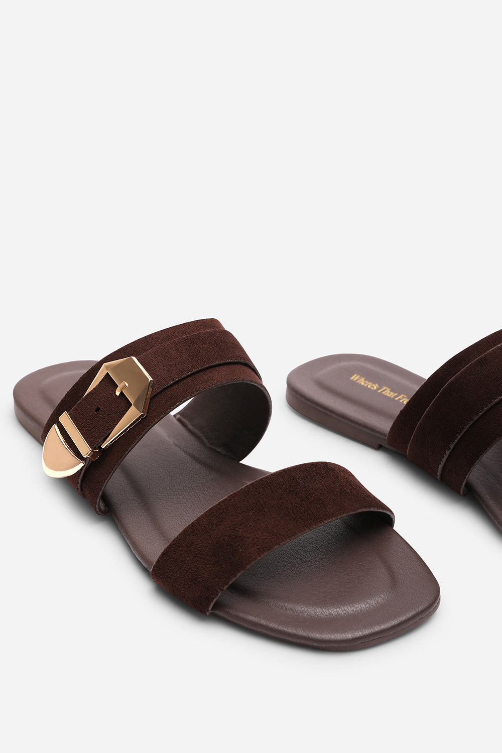 Dark Brown Where's That From Dark Brown Orlina Two Strap Side Buckle Sandal, Image 5 of 6