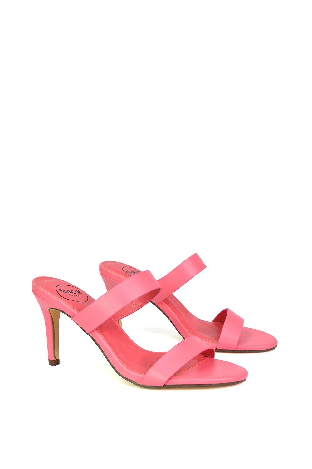 Pink 'Wolf' Round Toe Double Strap Stiletto High Heel Mule Sandals, Image 3 of 5