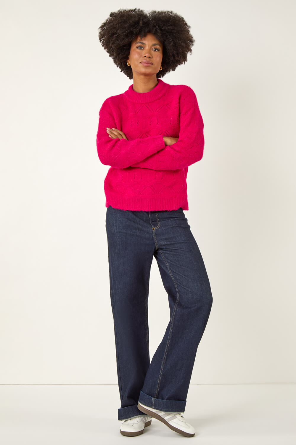 Fuchsia Pointelle Stitch Knit Jumper, Image 3 of 5
