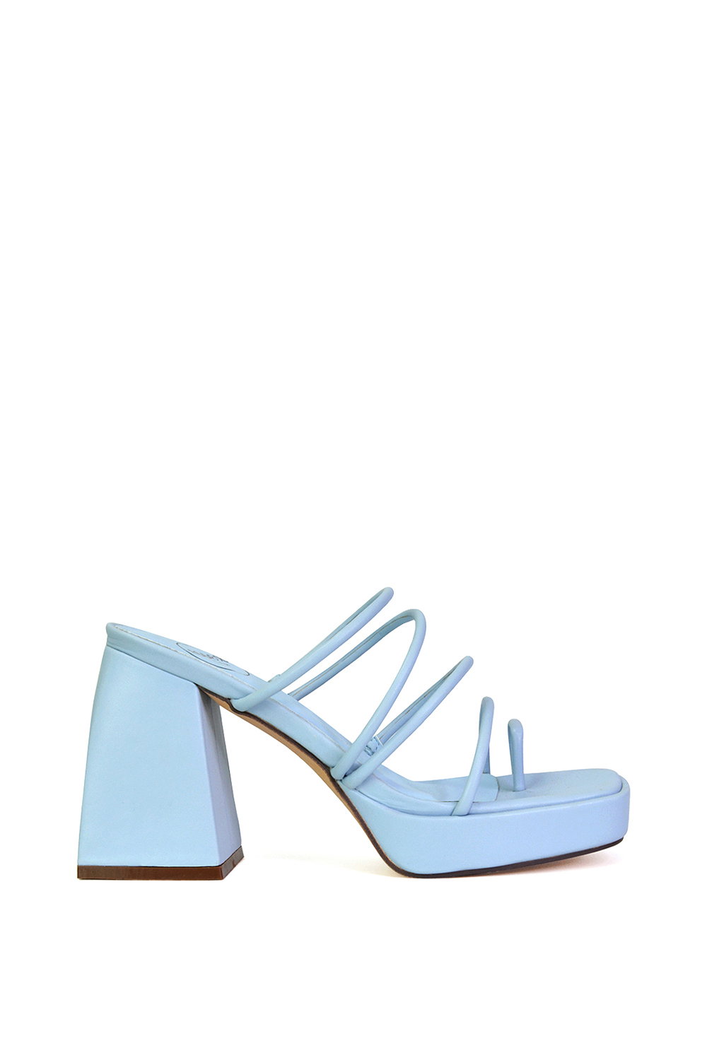 Pink 'Colt' Strappy Square Toe High Block Heel Platform Mule Sandals