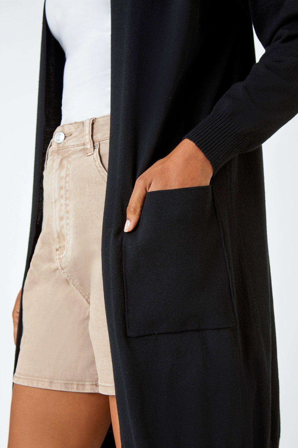 Black Knitted Longline Cardigan, Image 6 of 5