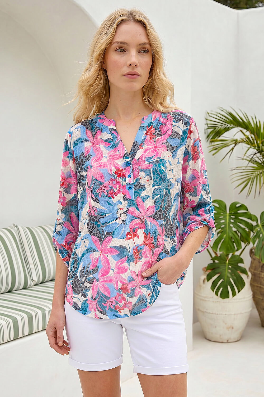 Pink Burnout Floral Print Shirt, Image 3 of 4